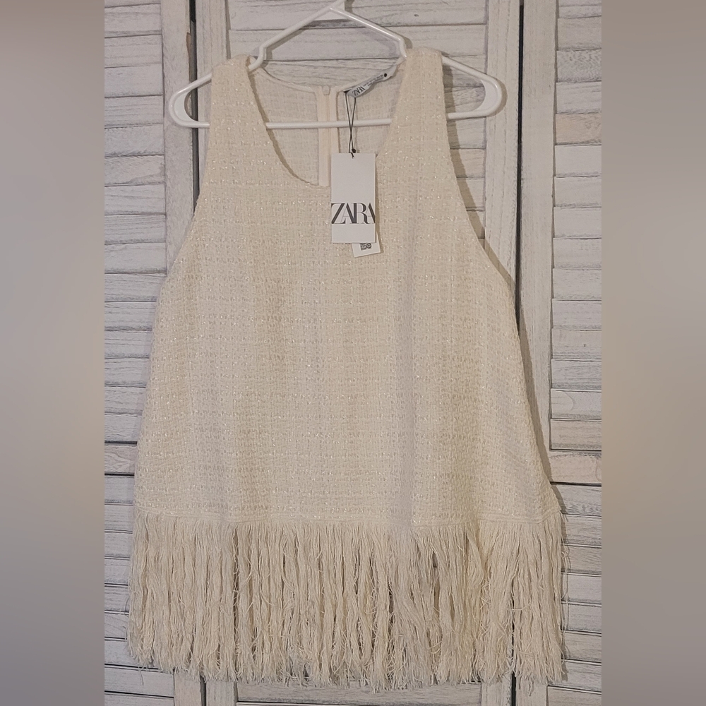 NWT Zara Tweed Fringe Sleeveless